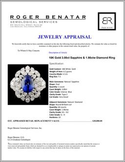 18K Gold 3.00ct Sapphire & 1.90ctw Diamond Ring