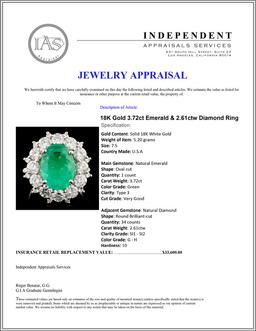 18K Gold 3.72ct Emerald & 2.61ctw Diamond Ring