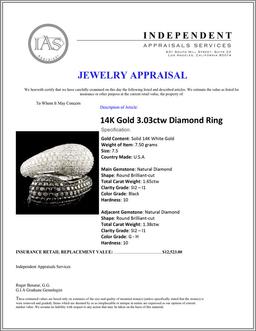 14K Gold 3.03ctw Diamond Ring