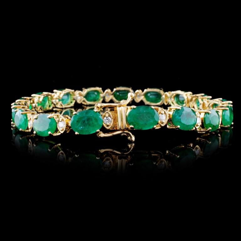 14K Gold 30.00ct Emerald & 1.50ct Diamond Bracelet