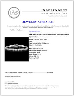 ^18k White Gold 9.50ct Diamond Tennis Bracelet