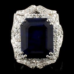 14K Gold 10.32ct Sapphire & 2.14ctw Diamond Ring