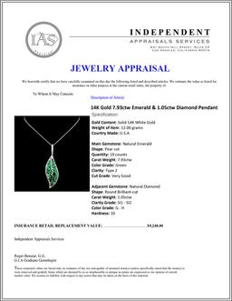 14K Gold 7.93ctw Emerald & 1.05ctw Diamond Pendant