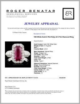 18K White Gold 2.78ct Ruby & 0.73ct Diamond Ring