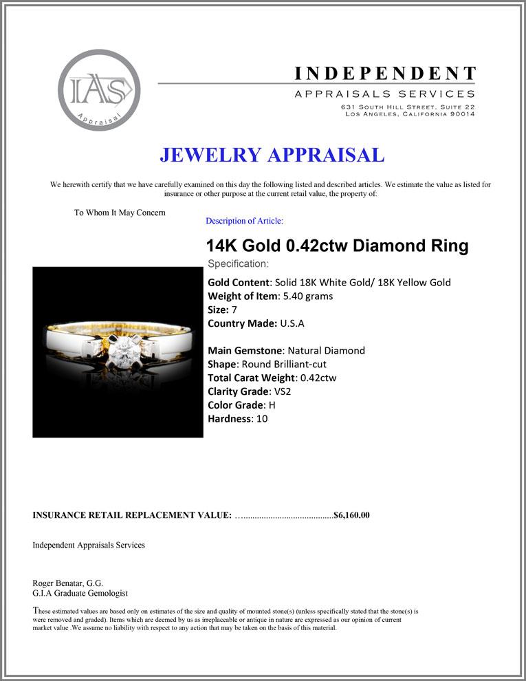 14K Gold 0.42ctw Diamond Ring
