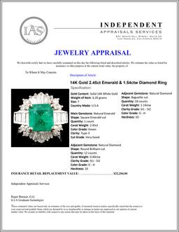 14K Gold 2.45ct Emerald & 1.54ctw Diamond Ring