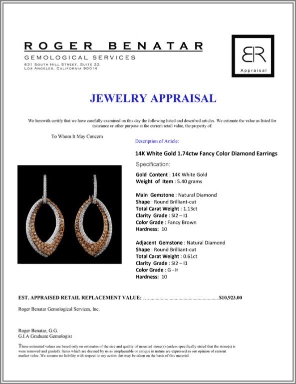 14K White Gold 1.74ctw Fancy Color Diamond Earring