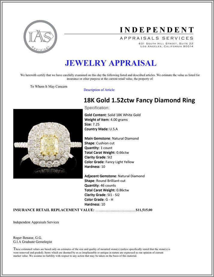 18K Gold 1.52ctw Fancy Diamond Ring