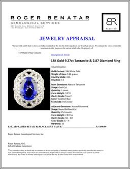 18K Gold 9.27ct Tanzanite & 2.87 Diamond Ring
