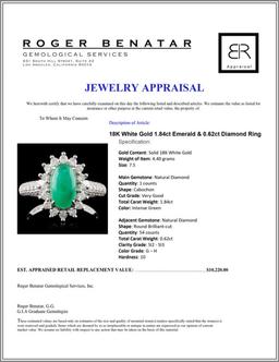 18K White Gold 1.84ct Emerald & 0.62ct Diamond Rin