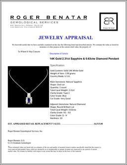 14K Gold 2.31ct Sapphire & 0.63ctw Diamond Pendant