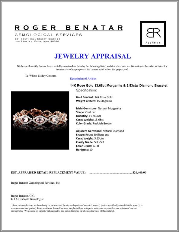 14K Rose Gold 13.68ct Morganite & 3.53ctw Diamond
