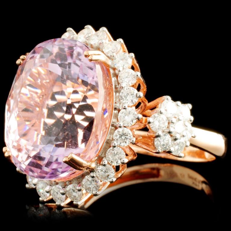 14K Rose Gold 17.00ct Kunzite & 1.32ctw Diamond Ri