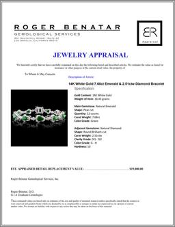 14K White Gold 7.68ct Emerald & 2.51ctw Diamond Br