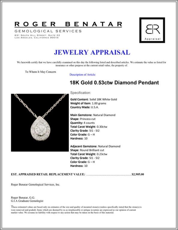 18K Gold 0.53ctw Diamond Pendant