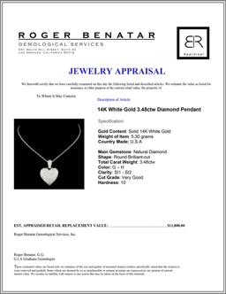 14K White Gold 3.48ctw Diamond Pendant
