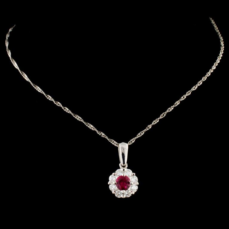 18K Gold 0.39ct Ruby & 0.46ctw Diamond Pendant