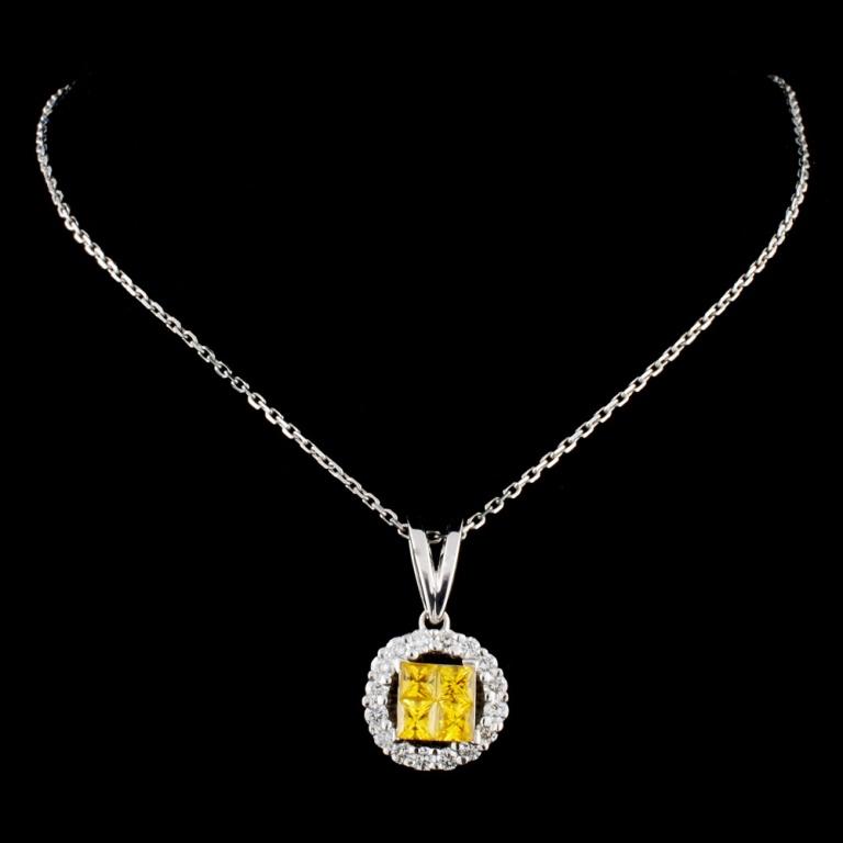 18K Gold 0.75ctw Sapphire & 0.44ctw Diamond Pendan