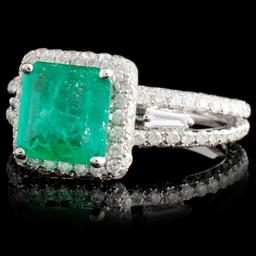 18K White Gold 1.24ct Emerald & 1.30ct Diamond Rin