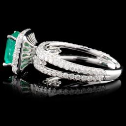 18K White Gold 1.24ct Emerald & 1.30ct Diamond Rin