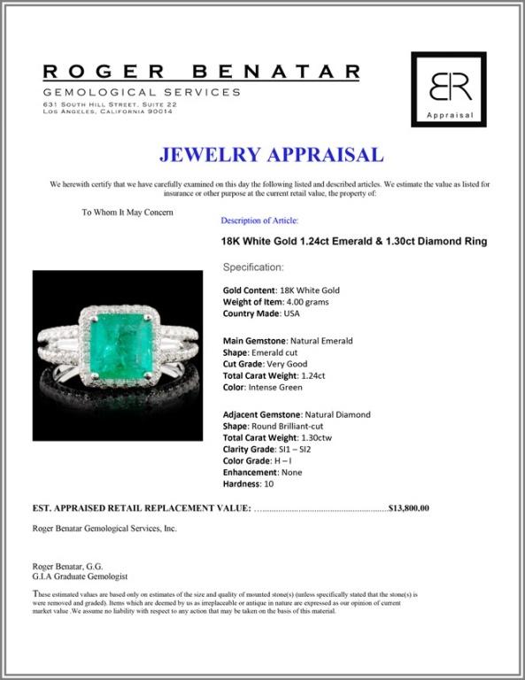 18K White Gold 1.24ct Emerald & 1.30ct Diamond Rin