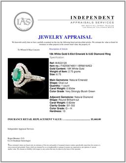 18k White Gold 0.93ct Emerald & 0.82ctw Diamond Ri