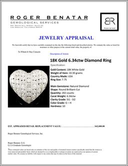 18K Gold 6.34ctw Diamond Ring