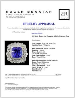 18K White Gold 4.14ct Tanzanite & 1.41ct Diamond R