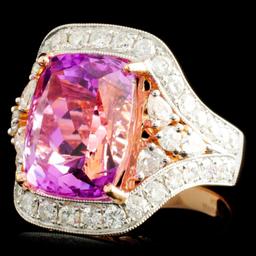 14K Gold 11.25ct Kunzite & 1.90ctw Diamond Ring