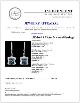 14K Gold 1.73ctw Diamond Earrings