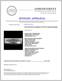 14K Gold 10.41ct Sapphire & 0.79ctw Diamond Bangle