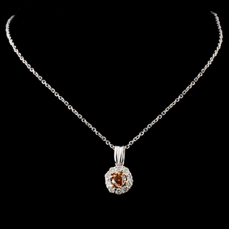 14K White Gold 0.58ctw Fancy Color Diamond Pendant