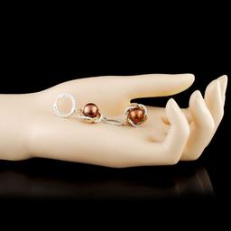 14K Gold 9.5MM Pearl & 2.23ctw Diamond Earrings