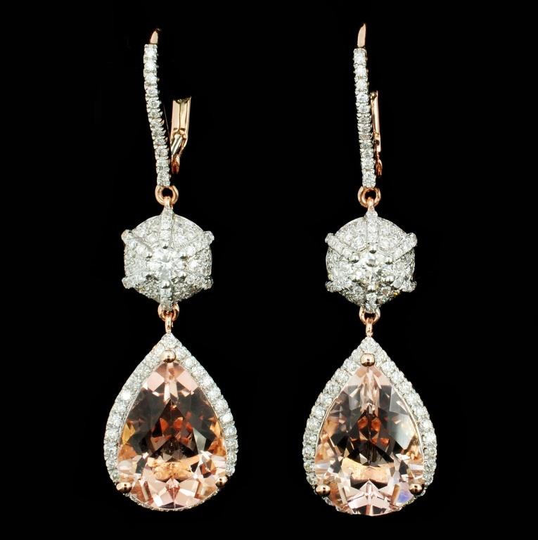 14K Gold 7.51ct Morganite & 0.94ct Diamond Earring