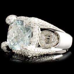 18K Gold 4.55ct Aquamarine & 1.21ctw Diamond Ring