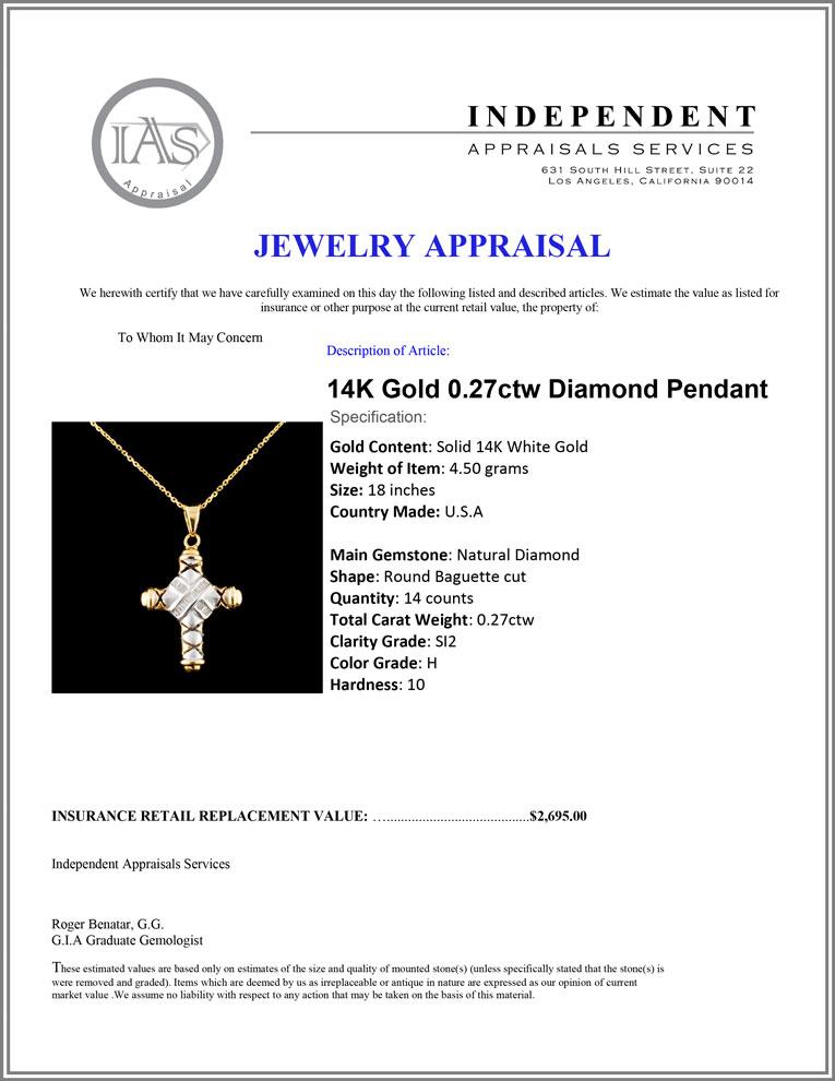 14K Gold 0.27ctw Diamond Pendant