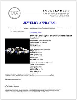 14K Gold 6.84ct Sapphire & 0.27ctw Diamond Bracele