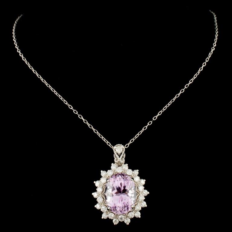 14K Gold 6.96ct Kunzite & 0.90ctw Diamond Pendant