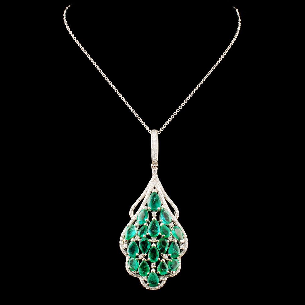 14K Gold 6.58ctw Emerald & 0.87ctw Diamond Pendant