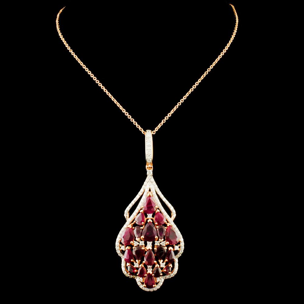 14K Gold 6.45ctw Ruby & 0.87ctw Diamond Pendant