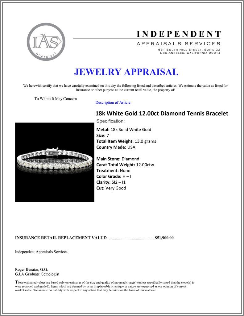 ^18k White Gold 12.00ct Diamond Tennis Bracelet