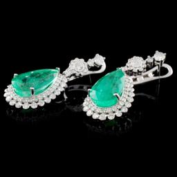 18K Gold 10.06ctw Emerald & 2.34ctw Diamond Earrin