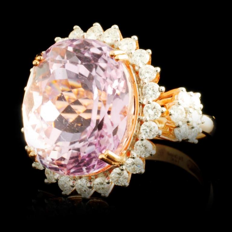 14K Gold 17.00ct Kunzite & 1.32ctw Diamond Ring