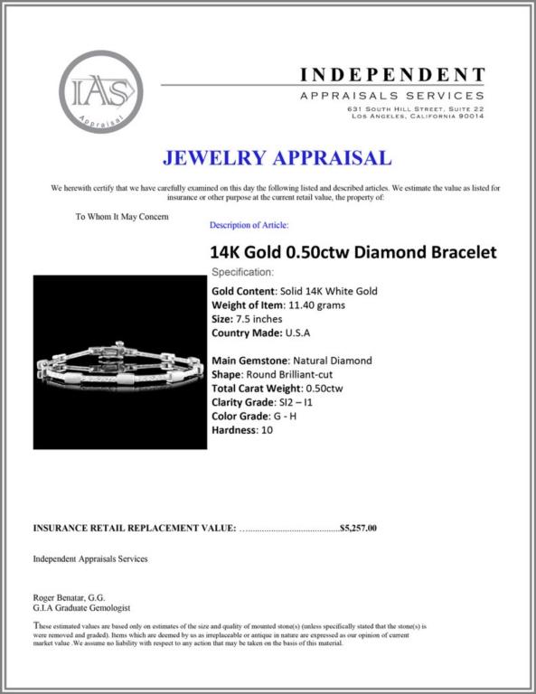 14K Gold 0.50ctw Diamond Bracelet