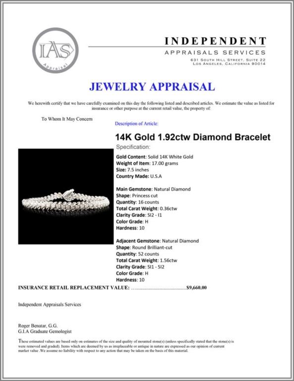 14K Gold 1.92ctw Diamond Bracelet
