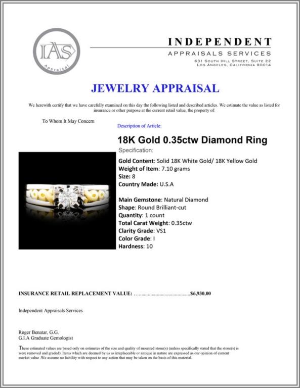 18K Gold 0.35ctw Diamond Ring