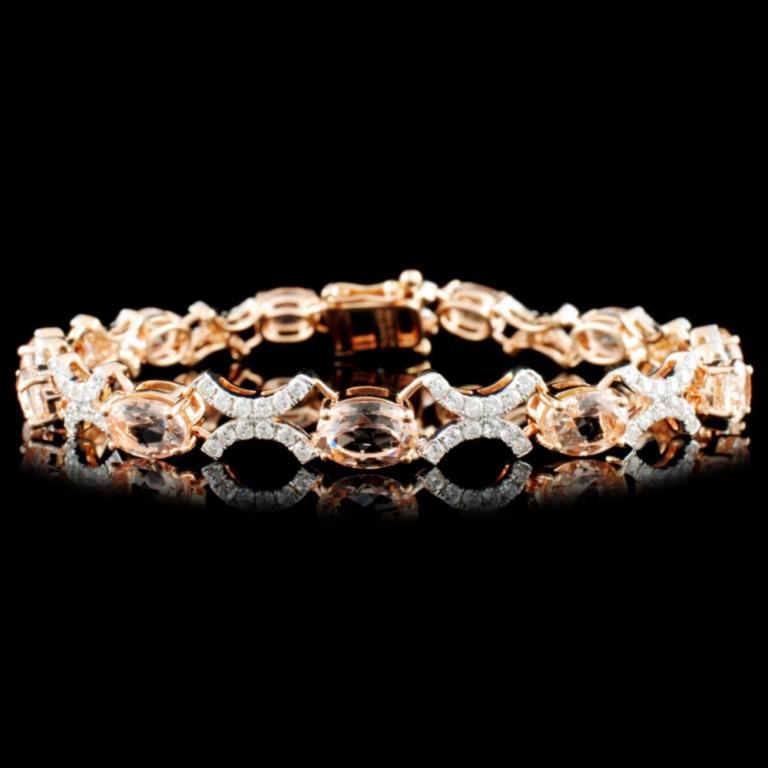 14K Gold 7.80ct Morganite & 1.51ctw Diamond Bracel