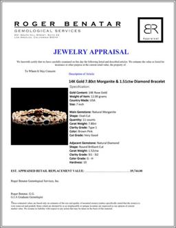 14K Gold 7.80ct Morganite & 1.51ctw Diamond Bracel