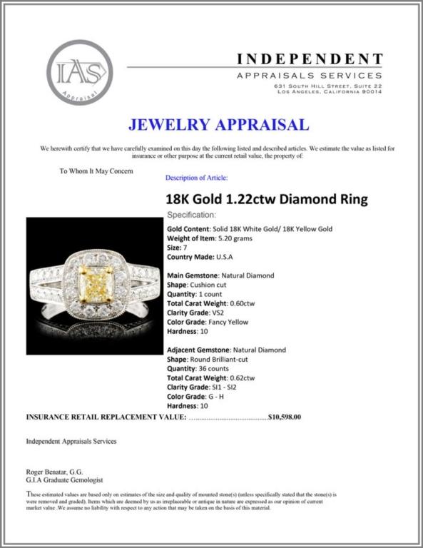 18K Gold 1.22ctw Diamond Ring