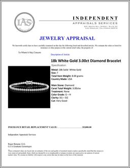 ^18k White Gold 3.00ct Diamond Bracelet